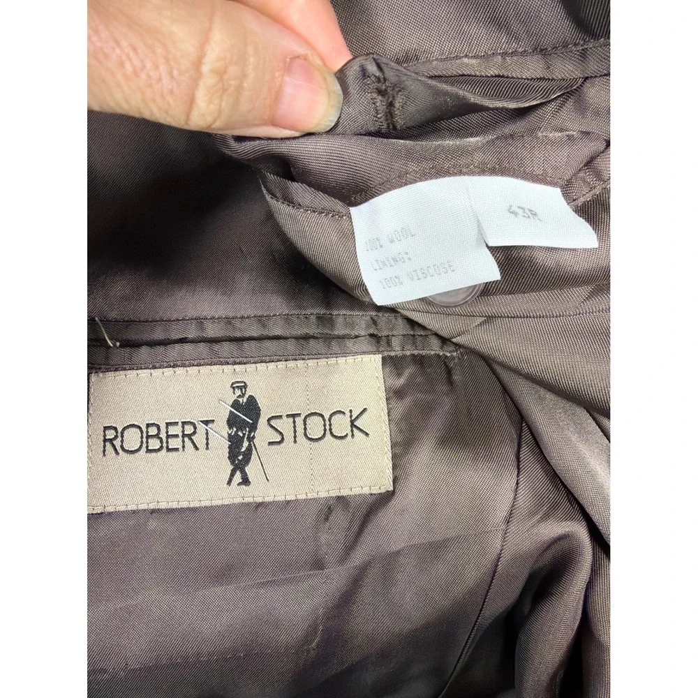 ROBERT STOCK Men's 43R Herringbone‎ Wool Blazer Jacket Brown Tan VTG Sport Coat